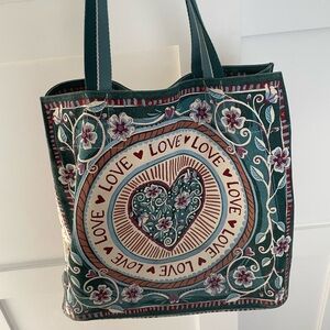 Floral Love Tote Bag - Green and Red